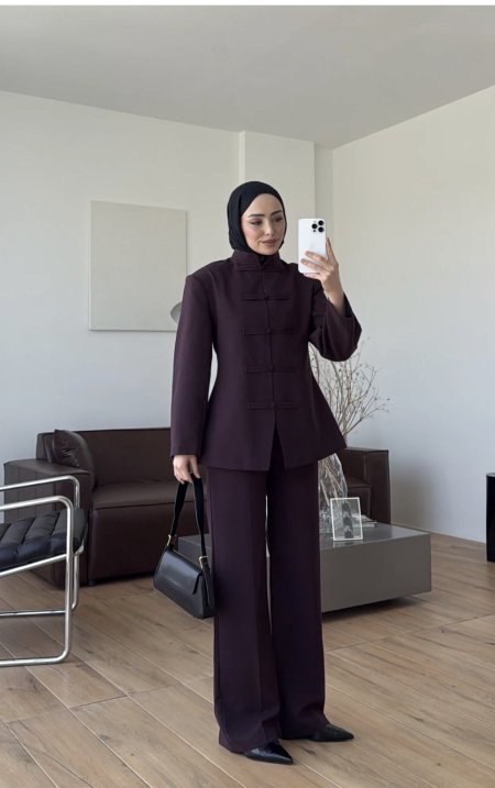 طقم رسمي لون برغندي ستايل ياباني